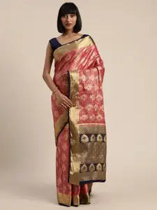 MIMOSA Pink & Gold-Toned Art Silk Woven Design Kanjeevaram Saree