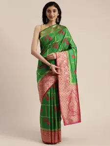 MIMOSA Green & Pink Art Silk Woven Design Patola Saree
