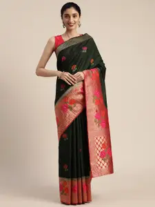MIMOSA Teal Green & Red Art Silk Woven Design Patola Saree