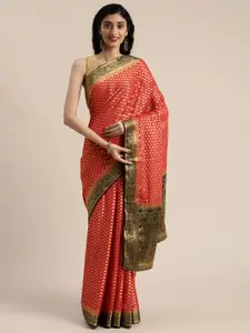 MIMOSA Red Poly Chiffon Woven Design Banarasi Saree