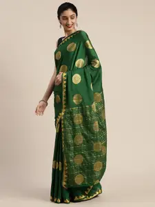 MIMOSA Green & Gold-Toned Poly Crepe Woven Design Mysore Silk Saree