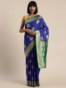 MIMOSA Blue & Gold-Toned Art Silk Woven Design Kanjeevaram Saree