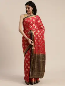 MIMOSA Red & Gold-Toned Poly Crepe Woven Design Mysore Silk Saree