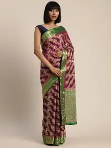 MIMOSA Burgundy & Beige Art Silk Woven Design Kanjeevaram Saree