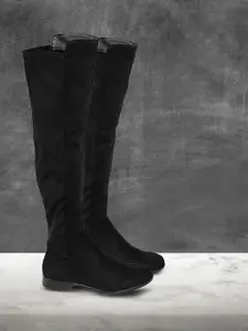 Metro Women Black Solid High-Top Heeled Boots