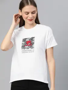 Van Heusen Woman White Spider Man Printed Round Neck Pure Cotton T-shirt