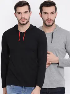 VIMAL JONNEY Men Pack of 2 Solid Hooded T-shirts