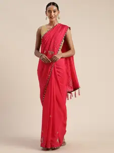 Geroo Jaipur Pink Gota Patti Hand Embroidered Silk Saree