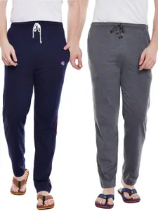 VIMAL Men Set Of 2 Grey And Navy Blue Solid Lounge Pants