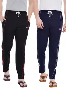 VIMAL Men Set Of 2 Black And Navy Blue Solid Lounge Pants