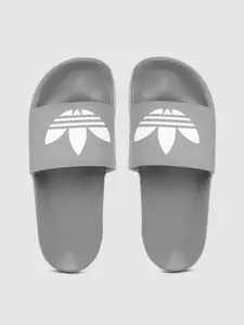 ADIDAS Originals Men Grey & White Brand Logo Print Adilette Lite Sustainable Sliders