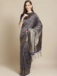 Saree mall Navy Blue & Golden Ethnic Woven Design Banarasi Saree