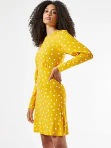 DOROTHY PERKINS Women Mustard Yellow & Off-White Polka Dot Print Shift Dress