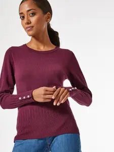DOROTHY PERKINS Women Aubergine Solid Sustainable Viscose Pullover Sweater