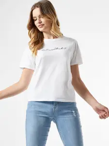 DOROTHY PERKINS Women White Solid Round Neck Pure Cotton T-shirt