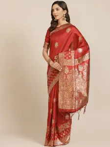 Saree mall Maroon & Golden Woven Design Banarasi Saree