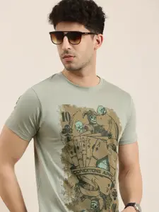 Conditions Apply Men Grey Printed Round Neck T-shirt
