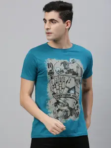 Conditions Apply Men Blue Printed Round Neck T-shirt