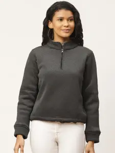 Rute Women Charcoal Grey Self-Design Sweatshirt