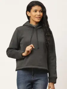 Rute Women Charcoal Grey Self Design Hooded Sweatshirt
