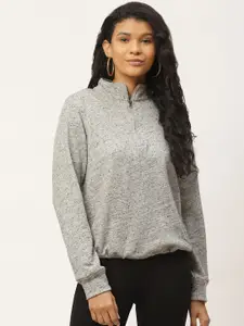 Rute Women Grey Melange & Black Speckled Printed Sweatshirt