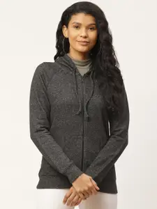 Rute Women Charcoal Grey Speckled Effect Solid Hooded Sweatshirt