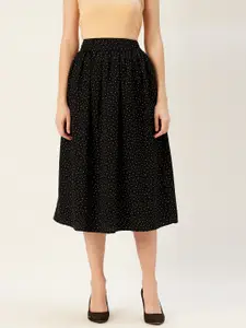 Sera Women Black & White Polka Dot Printed Flared A-Line Skirt
