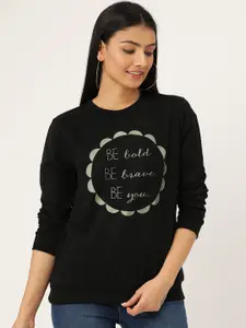 Sera Women Black & Grey Typography Print Sweatshirt