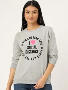 Sera Women Grey Melange Printed Sweatshirt