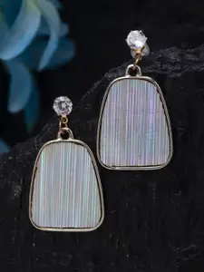 SASSAFRAS Silver-Toned Gold-Plated CZ Studded Handcrafted Geometric Drop Earrings