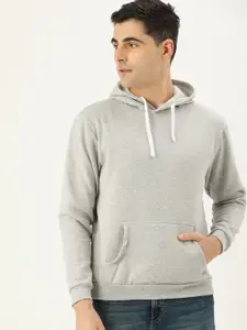 Campus Sutra Men Grey Solid Hooded Pullover Sweatshirt