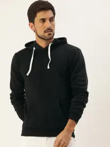 Campus Sutra Men Black Solid Hooded Sweatshirt