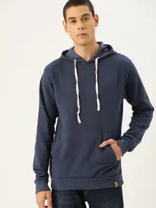 Campus Sutra Men Navy Blue Solid Hooded Bio Wash Sweatshirt