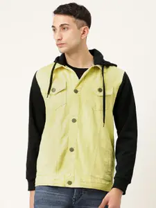 Campus Sutra Men Yellow Solid Denim Jacket With Contrast Sleeves