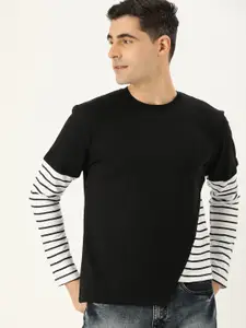 Campus Sutra Men Black & White Striped Pullover Sweatshirt