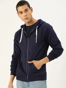 Campus Sutra Men Navy Blue Solid Hooded Sweatshirt