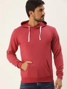 Campus Sutra Men Red Solid Hooded Pullover Sweatshirt
