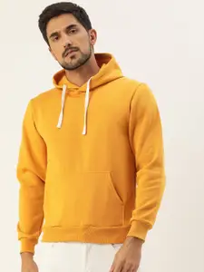 Campus Sutra Men Mustard Yellow Solid Hooded Pullover Sweatshirt