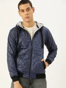 Campus Sutra Men Blue Solid Windcheater Quilted Jacket