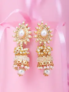 Sukkhi Gold-Plated & Off-White Dome Shaped Jhumkas