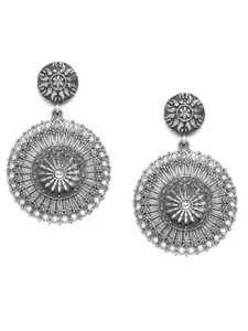 Peora Silver-Plated Oxidised Circular Drop Earrings