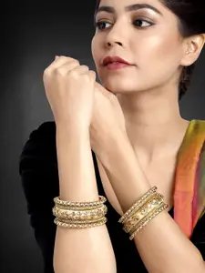 Peora Set of 10 Gold-Plated Handcrafted Velvet Polki Silk Thread Bangles