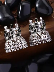 Peora Black & Silver-Toned Afghani Tribal Silver Plated Studs