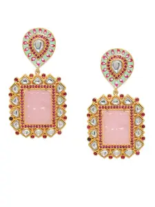 Peora Pink & Green Gold-Plated Square Drop Earrings