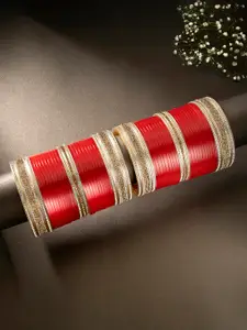 Peora Red & Gold-Plated Set Of 2 Matching Bangles Wedding Chuda Set