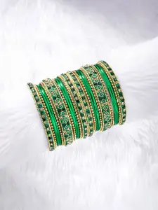 Peora Green Gold Plated Chura Chuda Bangle Set