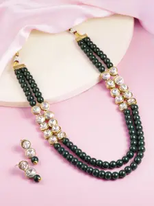 Peora Green Gold Plated Kundan Layered Necklace with Earring Jewellery Set