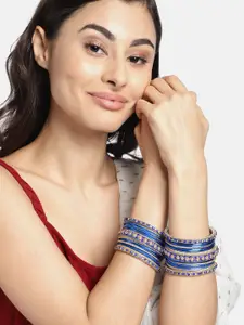 Peora Blue Gold Plated Blue Metal Chura Chuda Bangle Set