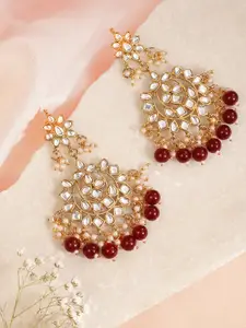 Peora Maroon & Gold-Toned Gold Plated Dome Shaped Chandbalis