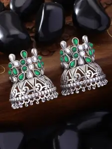 Peora Oxidized Silver-Toned & Green Afghani Tribal Contemporary Drop Earrings